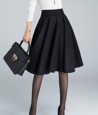 HRJ CREATION Solid Women A-line Black Skirt