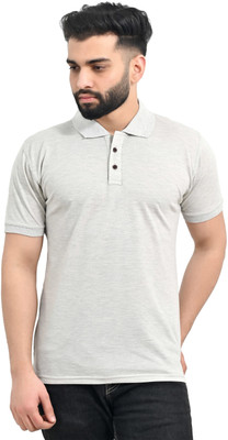 aarbee Solid Men Polo Neck Grey T-Shirt
