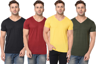 Jangoboy Solid Men V Neck Multicolor T-Shirt