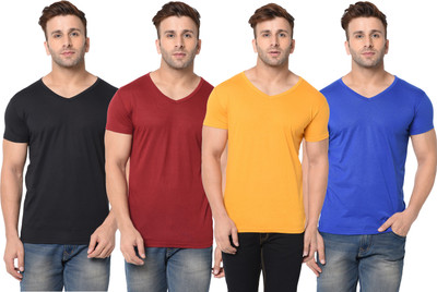 Adorbs Solid Men V Neck Multicolor T-Shirt