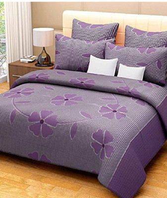 DreamInno Creations 144 TC Microfiber Double Abstract Flat Bedsheet(Pack of 1, Purple)