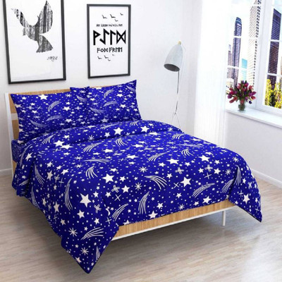 PIYANSHI CREATIONS 160 TC Microfiber Double Printed Flat Bedsheet(Pack of 1, Blue)