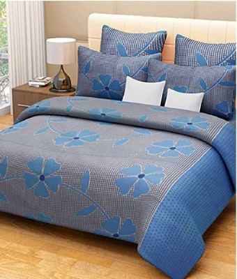 DreamInno Creations 144 TC Microfiber Double 3D Printed Flat Bedsheet(Pack of 1, Blue)
