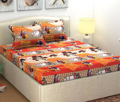 DreamInno Creations 144 TC Microfiber Double Printed Flat Bedsheet(Pack of 1, Multicolor)