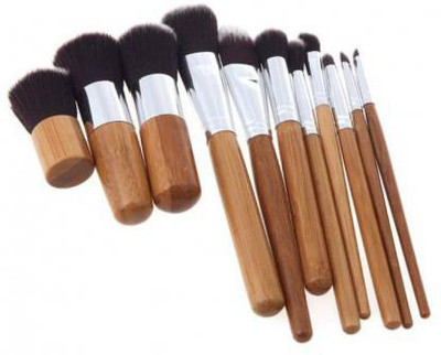 LARA KOSSLER portable bamboo handle make up brush sets (Pack of 11)(Pack of 11)