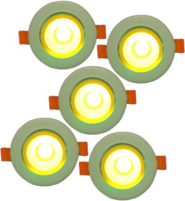 D'Mak LED Ceiling COB Spot Light - 6 Watt - Round - Warm White (Yellow) (Pack Of 05) | 6w cob Light || led Lights for Decoration | Recessed Ceiling Light Ceiling Lamp(Yellow)