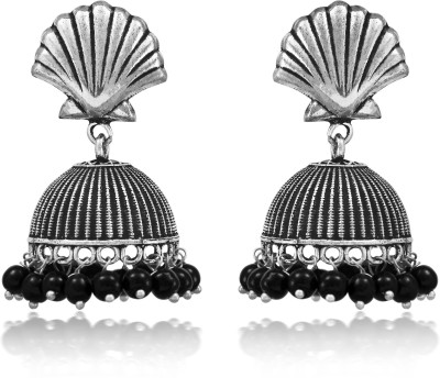 SHI Jewellery German Silver Handcrafted Jhumki Oxidised Black Pearl Earrings Beads, Pearl German Silver Jhumki Earring