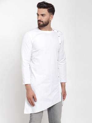 WESTCLO Men Solid Trail Cut Kurta(White)