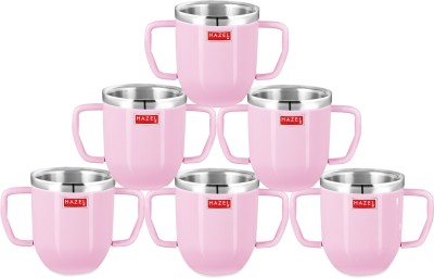 HAZEL Double Wall Stainless Steel Double Handle Baby Set for Kids Gifting, 250 ML Each, Pink Stainless Steel Coffee Mug(250 ml, Pack of 6)