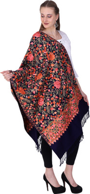 swi stylish Wool Embroidered Women Shawl(Dark Blue)