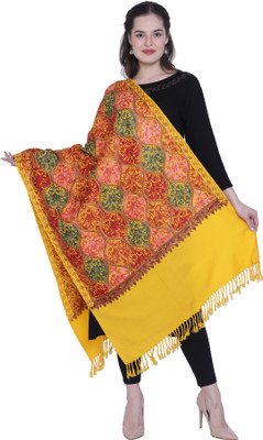 swi stylish Wool Embroidered Women Shawl(Yellow)