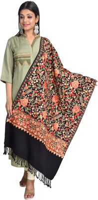 swi stylish Wool Embroidered Women Shawl(Black)