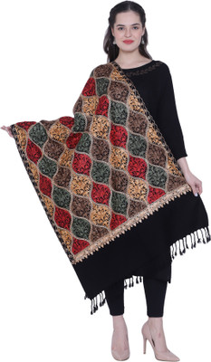 swi stylish Wool Embroidered Women Shawl(Black)