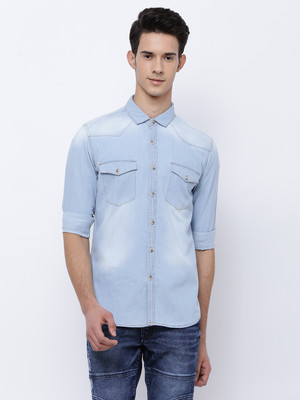 HIGHLANDER Men Solid Casual Light Blue Shirt
