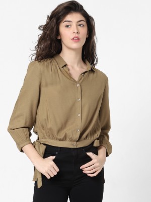 ONLY Women Solid Casual Brown Shirt