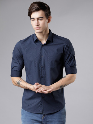 HIGHLANDER Men Printed Casual Dark Blue Shirt