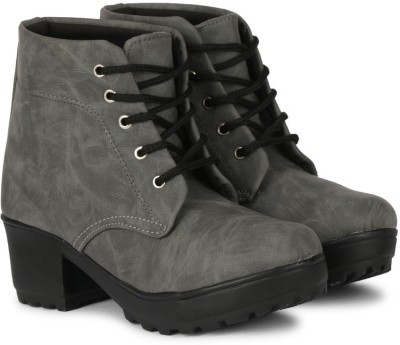 Saheb Stylish High Ankle Boots For Women(Grey)