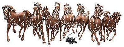 Puja N Pujari Lucky 7 Running Horses with Led Lights Decorative Showpiece - 43.18 cm(Metal, Brown)