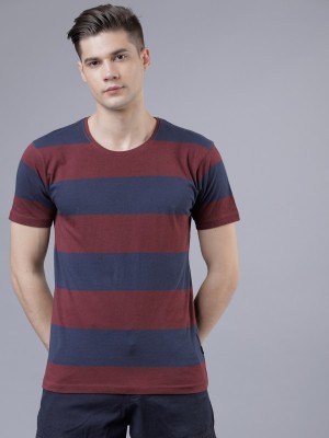 HIGHLANDER Colorblock Men Round Neck Dark Blue, Maroon T-Shirt