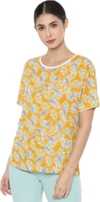 VAN HEUSEN Casual Short Sleeve Printed Women Yellow Top