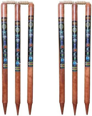 HACKERX SPORTS 6 Wooden Stumps & 4 Bails (2 Wicket Set)(Brown)