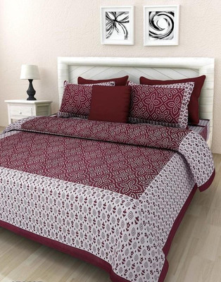 Ubania Collection 144 TC Cotton Double Abstract Flat Bedsheet(Pack of 1, Maroon)