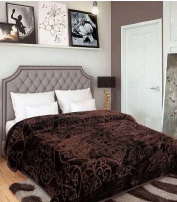 MANVIKA Floral Double Mink Blanket for  Heavy Winter(Polyester, Brown)