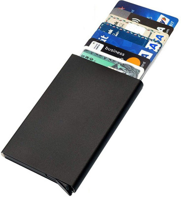 Giftana RFID Card Holder Slim RFID Blocking Credit Card Holders Wallet Case Stainless Steel Aluminum Metal Holder for Men & Women Pop Up 6 Card Holder(Set of 1, Black)