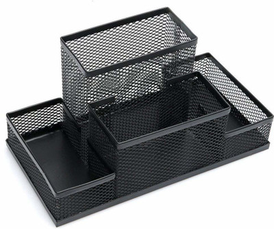 CHROME 4 Compartments MESH METAL PEN STAND(Black)