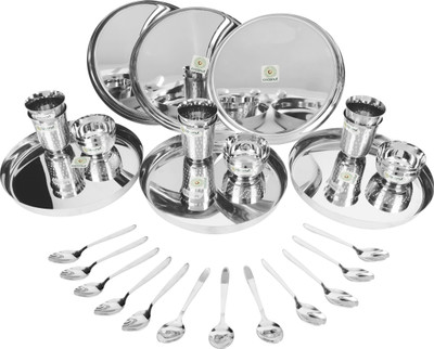 COCONUT Pack of 30 Steel (Heavy Guage) Delight Dinner Set /Dinnerware & Serveware - 30 Piece Dinner Set(Silver)