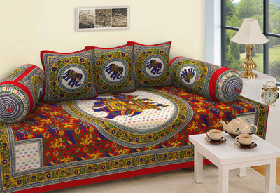 WebDealz Cotton Floral Diwan Set(Red)