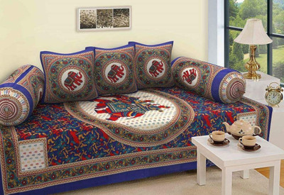 WebDealz Cotton Floral Diwan Set(Blue)