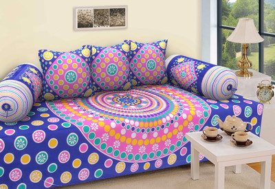 WebDealz Cotton Floral Diwan Set(Blue)