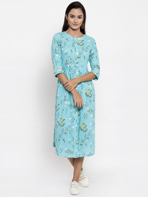 indibelle Women A-line Multicolor Midi/Calf Length Dress
