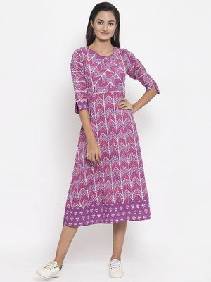 indibelle Women A-line Purple Midi/Calf Length Dress