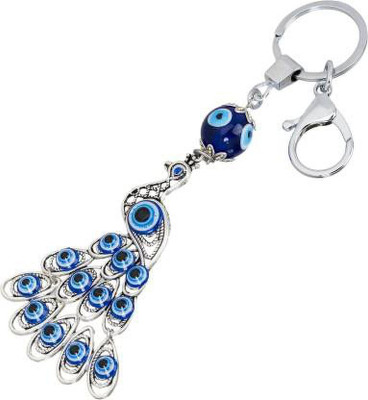 WHITE POPCORN Evil Eye Peacock Design Metallic Key Chain Key Chain