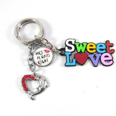 Isk Fish heart silver with sweet love metal multicolor keychain Key Chain