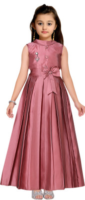 KIDLING Indi Girls Maxi/Full Length Party Dress(Pink, Sleeveless)