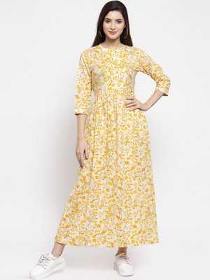 indibelle Women Maxi Yellow Full Length Dress