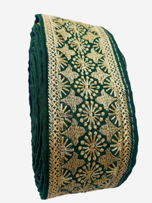 FRENJNI FASHION SQUARE-GRN Embroidery Gold Unique Super Design Lace Border for Saree, Kurti, Dupatta etc Decoration Border Lace 9 Meters (Green) Lace Reel(Pack of 1)