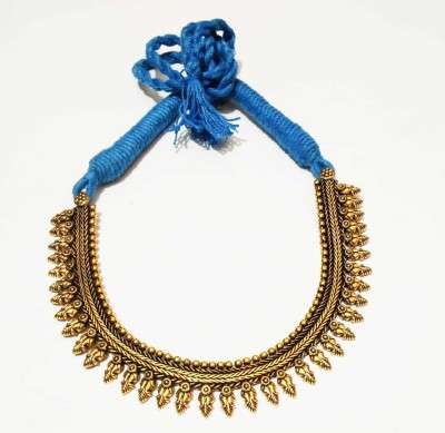 athizay Sky Blue Thread necklace Antique Gold golden finish Rangoli Finish Ethnic Choker Festival Thread Women Fashion Jewellery Brass Plated Brass, Fabric Choker