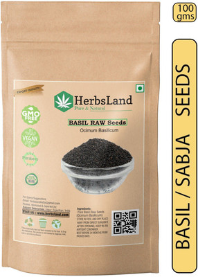 HerbsLand Basil Seeds / Tukmariya / Sabja / Bapji Seed for Protein | Iron | Folic acid and Dietary Fibre |Calcium | Anti Oxidents for Weight Loss seed Seed(100 per packet)