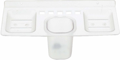 skm 4 in 1 Multipurpose Kitchen/Bathroom Shelf/Paste-Brush Stand/Soap Stand/Tumbler Holder/Bathroom Accessories (CLEAR) Plastic Wall Shelf(Number of Shelves - 3, White)