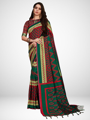 Ratnavati Graphic Print Bollywood Cotton Silk Saree(Green)