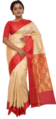 KheyaliBoutique Embellished Banarasi Art Silk Saree(Red, Beige)