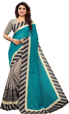 Vishnu Creations Printed Bollywood Dupion Silk Saree(Light Blue)