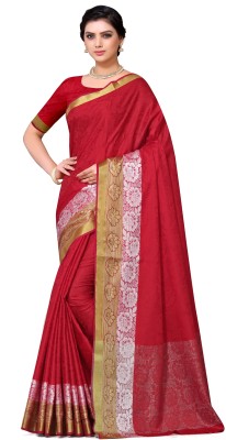 Leeza Store Woven Banarasi Silk Blend, Cotton Silk Saree(Red)