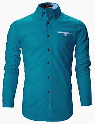 FINIVO FASHION Men Solid Casual Light Blue Shirt