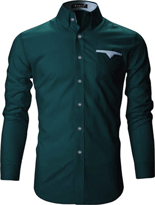 FINIVO FASHION Men Solid Casual Dark Green Shirt