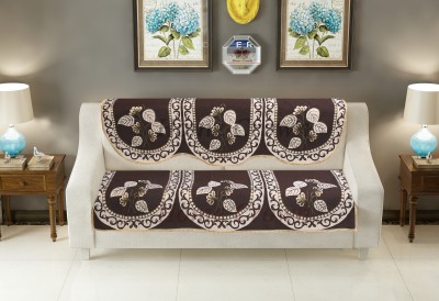 HOMECROWN Polycotton Embroidered Sofa Cover(Brown Pack of 2)